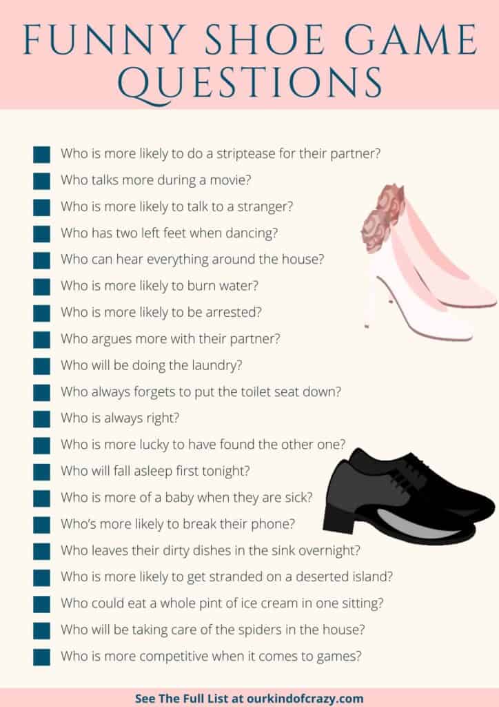 Infographic with list of "Funny Shoe Game Questions".