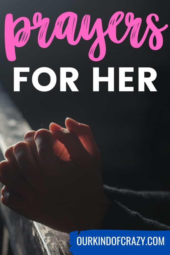 prayers for her with close up of praying hands.
