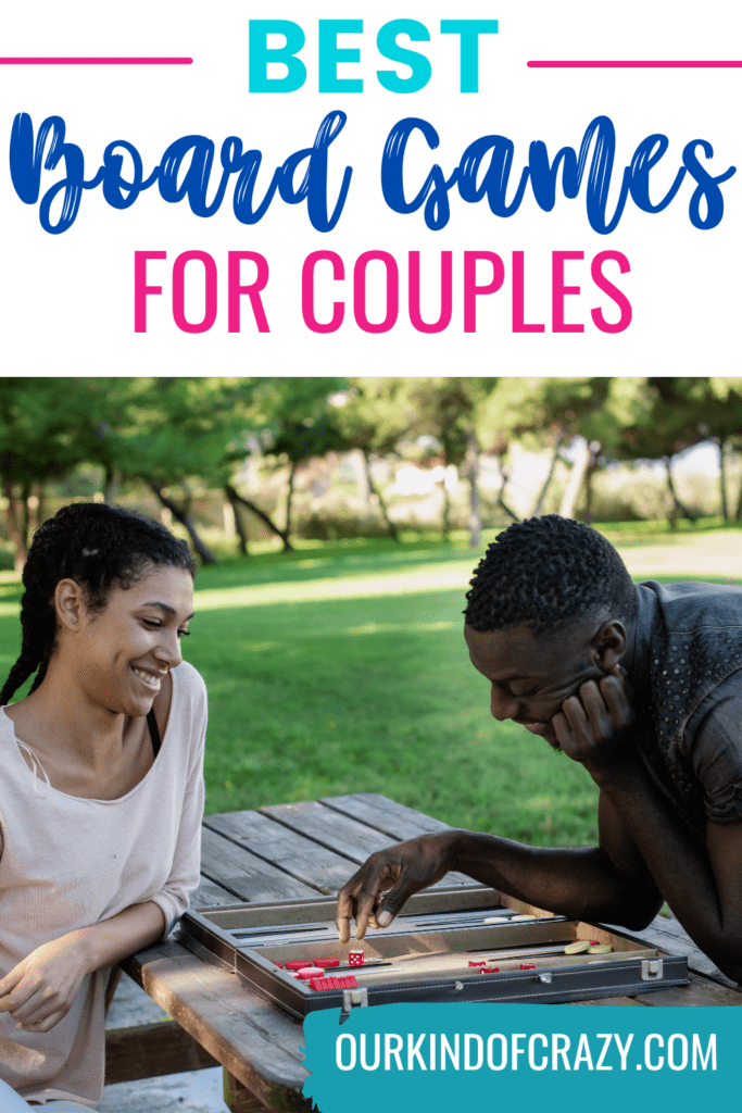 image reads "best board games for couples" with couple outside playing a game.