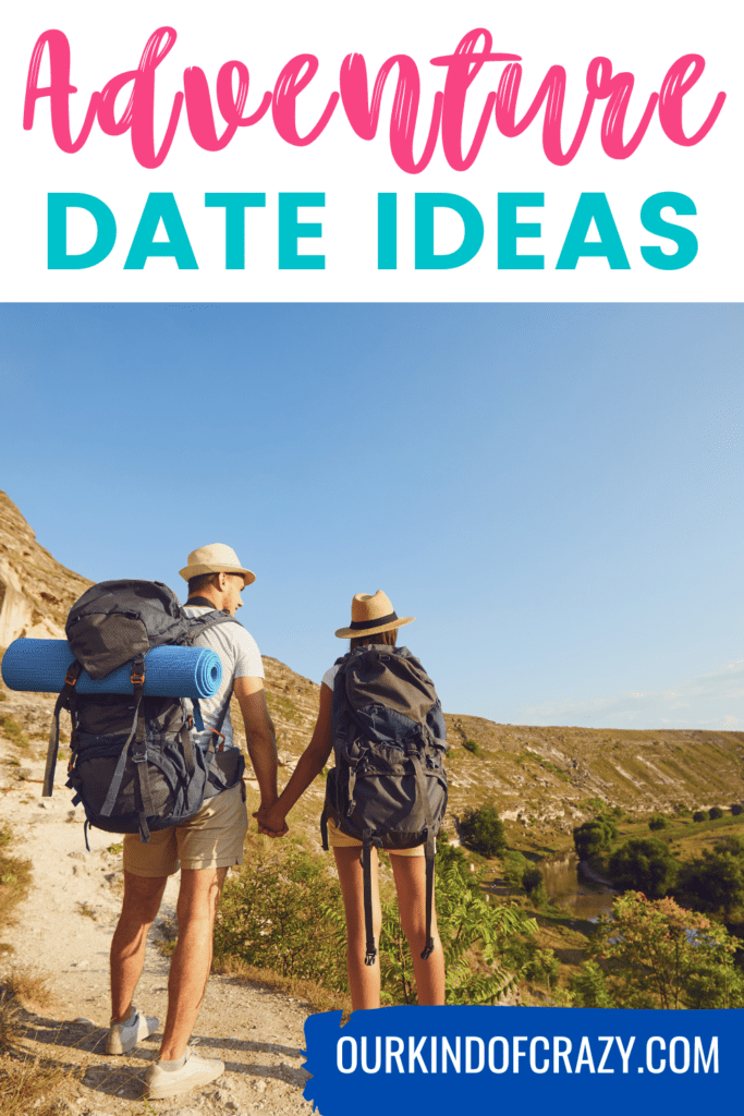 image reads "adventure date ideas" with couple hiking.