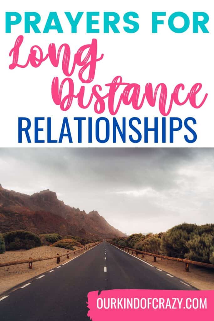 text reads "prayers for long distance relationships" with photo of empty road. 