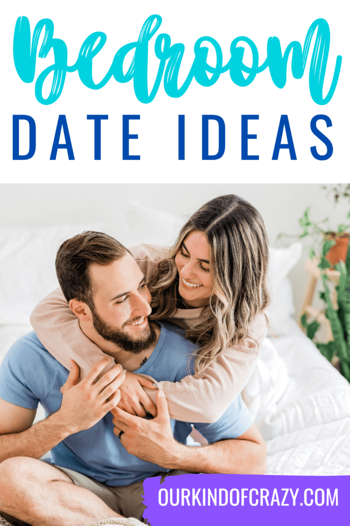 image reads "bedroom date ideas" and shows a couple embracing in bed.