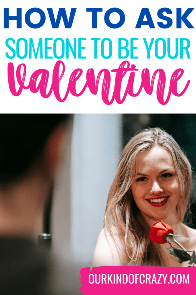 image reads "how to ask someone to be your valentine" and shows a man giving a woman a rose.