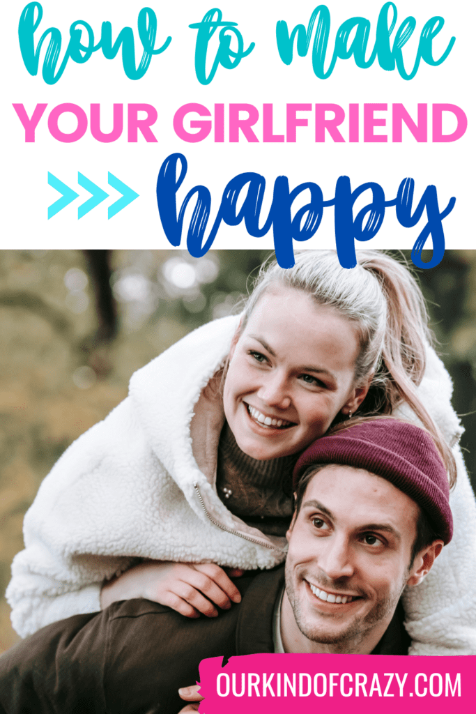 image reads "how to make your girlfriend happy" and shows a man giving his girlfriend a piggyback ride through the park. 