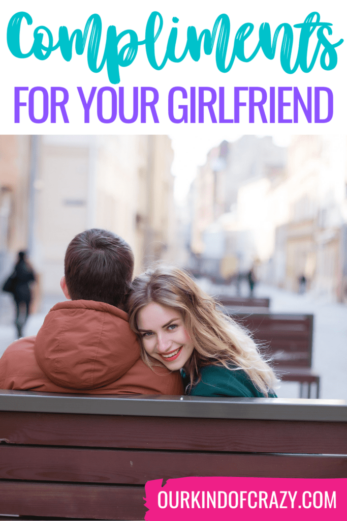 image reads "compliments for your girlfriend" and shows a woman laying on a man's shoulder on a park bench.