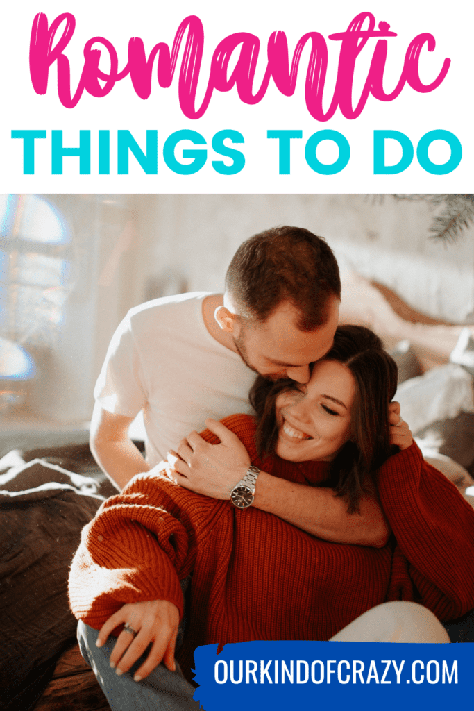 text reads "romantic things to do" with a couple embracing on the couch.