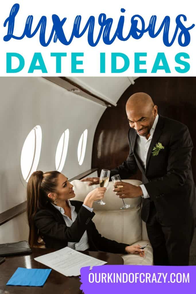 text reads "expensive date ideas" with couple on private jet.